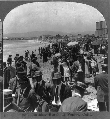 HistoricalFindings Fotó: Fürdés Strand,a Kaliforniai Venice,CA,Lehet, hogy c1917,Férfi Ruha, Öltöny,fürdőruha