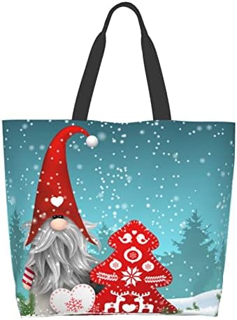 Boldog Karácsonyt Gnome Xmas Ajándékok Télen Hópelyhek Újrahasználható Bevásárlótáska Nők Nagy Alkalmi Táska Vállon Totál