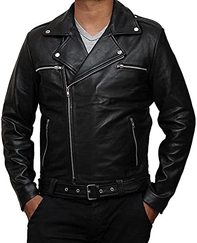 Jild Kézműves Férfi Walking Dead Negan Fekete Valódi Bőr Kabát (Nagy)