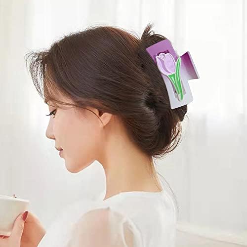 BYBYCD koreai Hajtűket Aranyos Vintage Nagy Haj Karom Klipek Haj Tartozékok Virág, a Lányok Fejfedőt Tulipán(Rózsaszín)