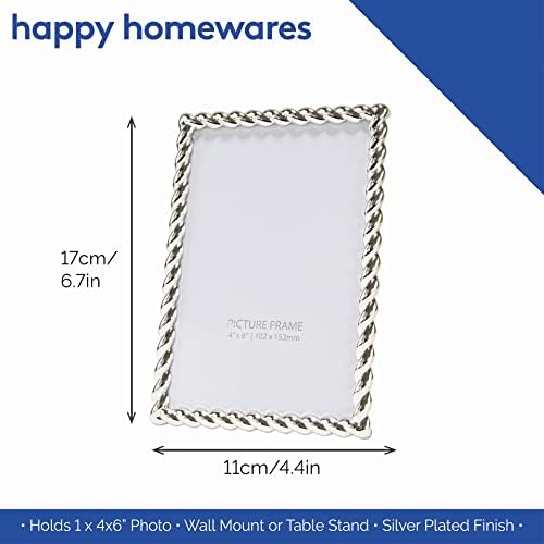 Boldog Homewares Modern Tervező Szilárd Kötél Szélű, Fényes ezüstözött Fém 4 x 6 Kép | Fekete Bársony Háttér | Portré vagy