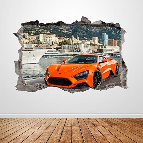 Lamborghini Fali Matrica Összetört 3D Grafikus Narancs Versenyautó Fali Matrica Művészet Freskó Poszter, Gyerek Szoba Dekoráció