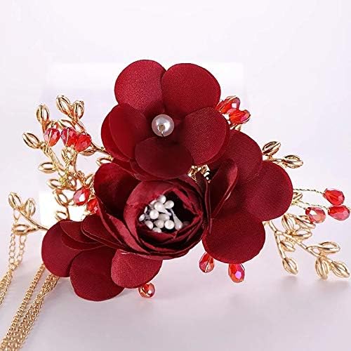 MXIAOXIA Kínai Vörös Rózsa Virág Tassel hajcsatot Kristály Menyasszonyi Hajtűket Fejdísz Menyasszony Esküvői Haj, Ékszerek,