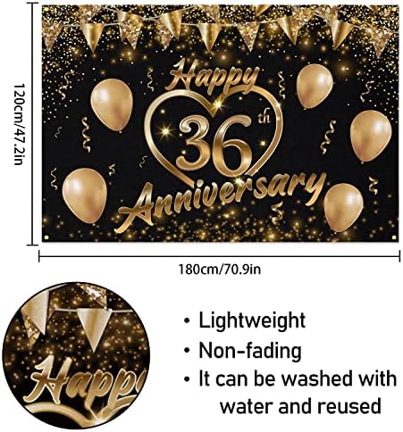 Boldog 36-ik Évfordulója Hátteret Zászló Dekoráció Fekete-Arany Csillogó Szerelmes Szív Boldog 36 Éves házassági Évforduló