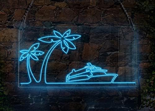 Ancfun pálmafák Tengerjáró Hajó neonreklám, Utazási Téma Kézzel készített EL Drót Neon Lámpa Jel, lakberendezés Wall Art,