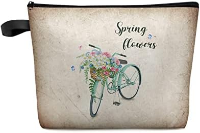 Régi Farm Kerékpár a Tavasszal Virágzó, Virágos Kozmetikai Női Táskák,Vízálló Smink Táska Nagy Kapacitású Tisztálkodási Táska