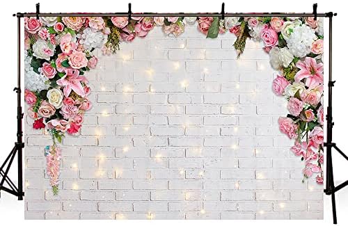 AIBIIN 10x7ft Fehér Virágok Fal Rózsaszín Virágos Fotózás Hátteret Esküvő lánybúcsú Eljegyzési Ceremónia Fotó Háttér Kislány