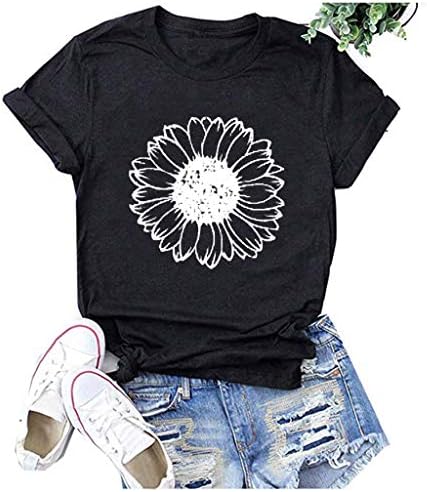 Női Nyári Felsők Divat Pitypang Napraforgó Virág Nyomtatott Rövid Ujjú T-Shirt Alkalmi O-Nyak Grafikus Póló