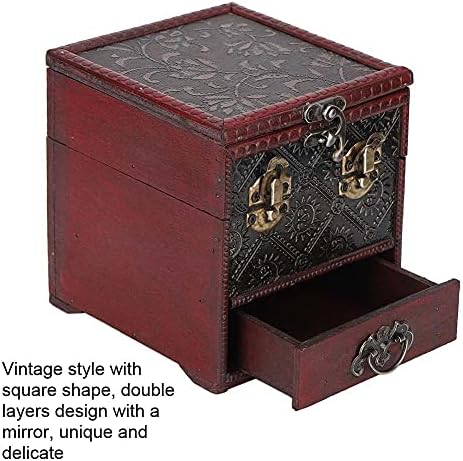 SEEWOODE AG205 Kínai Vintage Stílusú, Fából készült Dupla Réteg Fiókban Ékszerek Smink Szervező Kijelző Doboz Esetben, Tároló