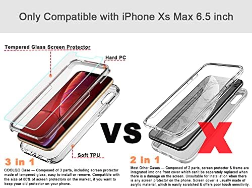 COOLQO Kompatibilis iPhone Xs Max Esetben 6.5 Inch, a [2 db Edzett Üveg kijelző Védő fólia] Tiszta 360 Teljes Test Lefedettség
