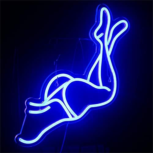 DVTEL Szexi Nők Lábait, neonreklám, Bár Dekor Kék LED-es Éjszakai Fény USB Neon Fények, Falra Világító Cégtábla, 37X37cm