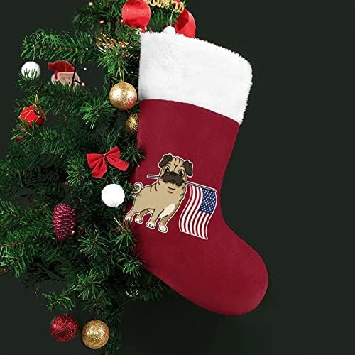 Pug Amerikai Zászló Karácsonyi Lóg a Harisnyája Aranyos Mikulás Zokni a karácsonyfa Dekoráció, Dísztárgyak, Ajándékok