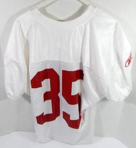 2009-ben a San Francisco 49ers 35 Játékban Használt Fehér Gyakorlat Jersey L DP28771 - Aláíratlan NFL Játék Használt Mezek