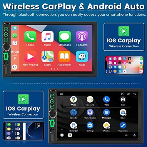 Roinvou Dupla Din autórádió Vezeték nélküli CarPlay & Vezeték nélküli Android Auto, 7 HD Érintőképernyő Bluetooth autórádió