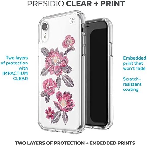 Speck Termékek Presidio Világos + Nyomtatás iPhone XR Esetben, EmbroideredFloral Fukszia/Törlés
