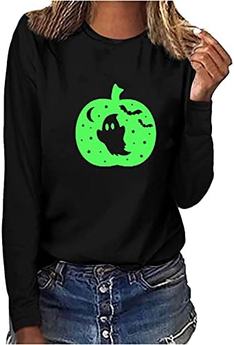 Halloween Grafikus Pólók Női Este Fluoreszkáló Hosszú Ujjú Felsők Sleeve Pulóver, Alkalmi Blúz