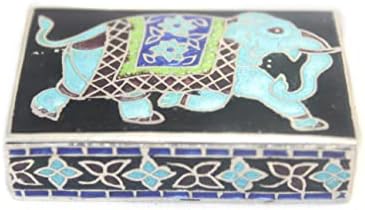 Rajasthan Drágaköveket Doboz Zománc Ezüst Bizsu Sterling 925 Cloisonne Elefánt Kézzel Készített Tabletta B359