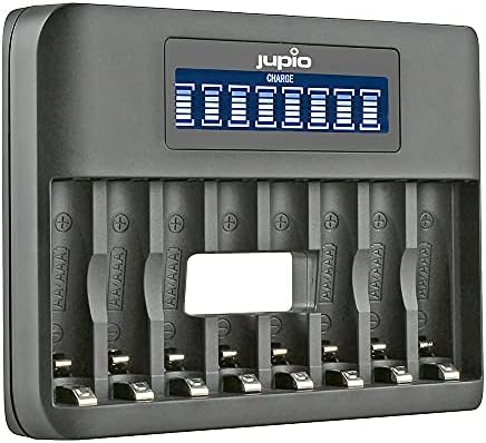 JUPIO USB-8-Slot Okto Akkumulátor Töltő LCD Kijelző Újratölthető AA, AAA Elem