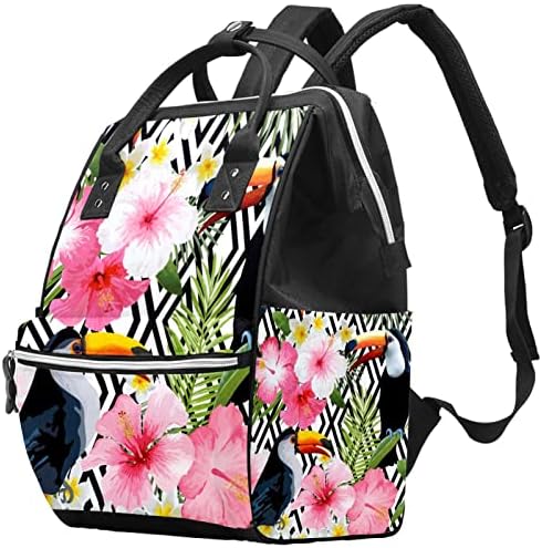 GUEROTKR Utazási Hátizsák, Pelenka táska, Hátizsák Táskában, rózsaszín virág levelek a fekete madár mintával
