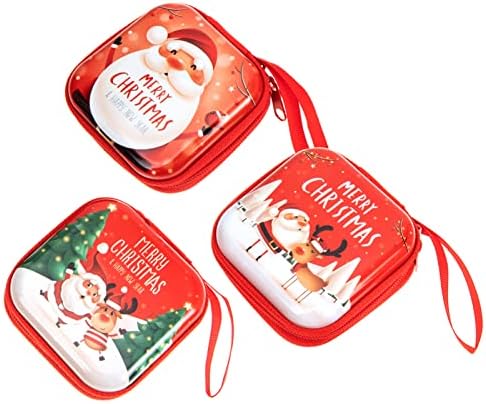 Didiseaon 4db Karácsonyi Tinplate Candy Fém Kis Táska Karácsonyi Kártya díszdobozban Új Év Üres dobozokat Dobozok 3pcs Boldog