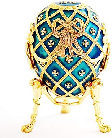 Ciel Műtárgy Fabergé-Stílusban Tojás Csecsebecsét Doboz. Kézzel Festett Teal Kék Színű Zománc swarovski Kristály