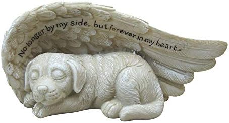 Kényelmes Óra 4 Polyresin Kutya Békésen Alszik Angyal Szárny Emlékmű Pet-Szobor Figura Otthon Vagy A Kertben, Szürke, Kisállat