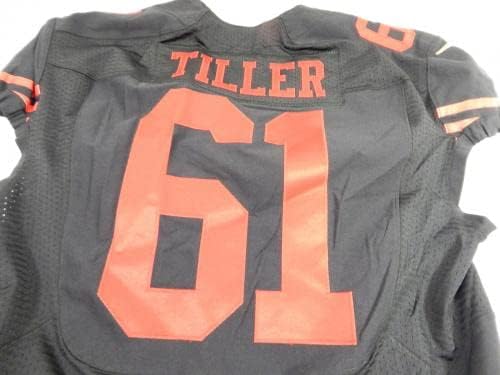 -ban a San Francisco 49ers Andrew Tiller 61 Játék Kibocsátott Fekete Jersey Szín Rush 7 - Aláíratlan NFL Játék Használt