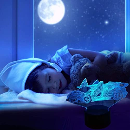 Aidool versenyautó 3D Éjjeli Lámpa Éjjeli Lámpa, 7 Szín Változó Éjjeli Smart Touch & Távirányító Optikai Illúzió, Lámpák