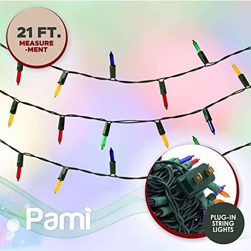 PAMI Többszínű karácsonyfa Lámpák Zöld Drót [100 Fény Set] - Karácsonyi String Világítás Beltéri & Szabadban - Plug-a Karácsonyi
