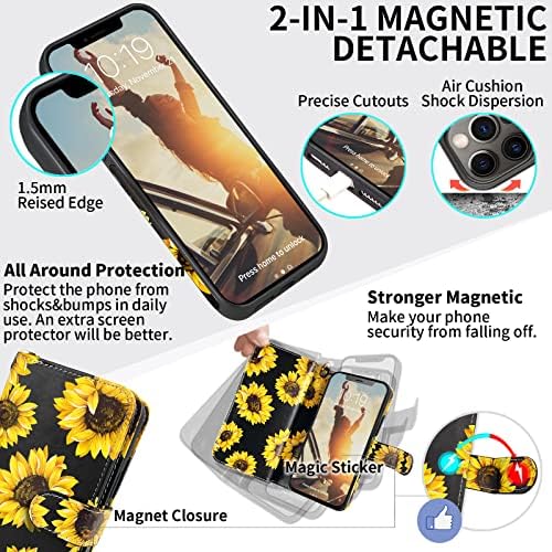 CASEOWL iPhone 13 Pro Max Tárca Esetben a Nők, Levehető Virágos Bőr Flip Tárca Telefon tok iPhone 13 Pro Max 9 Kártya Tartóját[RFID-Blokkoló],