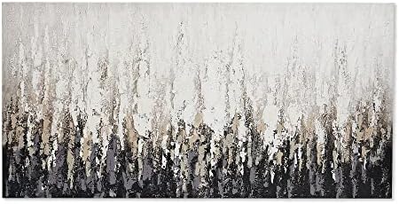 ArtbyHannah Kézzel Festett Absztrakt olajfestmény, Vászon - 20x40 Cm - Fekete-Fehér Modern Wall Art a Hálószobában vagy a
