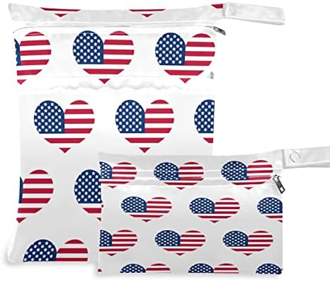 ZZXXB Amerikai Zászló Szerelmes Szív Vízálló Nedves Újrafelhasználható Táska ruha Pelenka Nedves-Száraz Táska Cipzáras Zseb