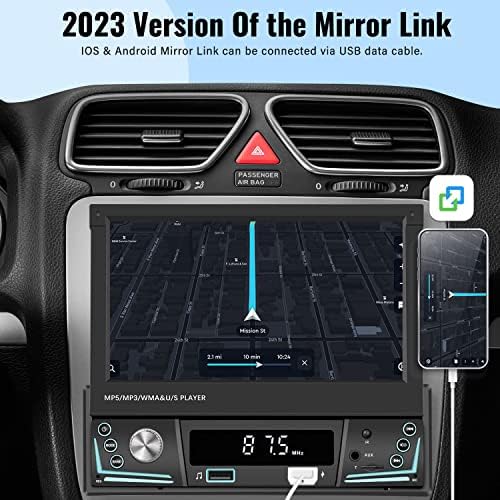 Egységes Din autórádió Tükör Link, 7 col, Kézi kihajtható Autó Audio Receiver Érintőképernyő, Bluetooth FM, AUX-in TF Kártya