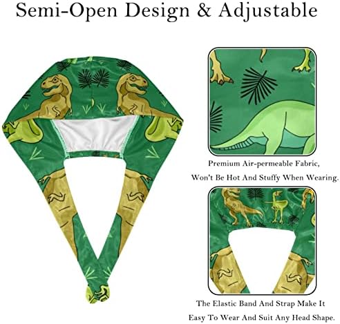 DEYYA 2 Csomag Dolgozó Kap a Gomb & Hajpánt Női Hosszú Haj Nyakkendő Állítható Hátsó Sapka Grenn Dinoszaurusz Minta