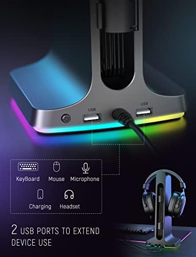 FIFINE RGB Fejhallgató Állvány vagy Külső Mikrofon Laptop, vezetékes Fejhallgató Tartót, PC Tartozékok, 2 USB Port, Hang,