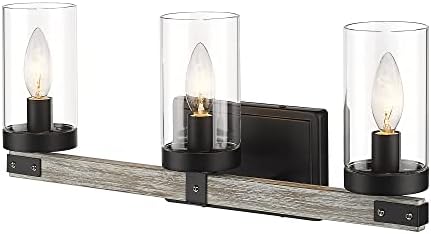 YKLITG Hiúság Lámpatestek, 3-Világos Fa Alap Század Közepén Fürdőszoba világítótestet a Tiszta Üveg Árnyékban, Hiúság Fény