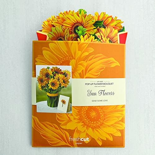 Freshcut Papír Pop Up Kártyák, Napraforgó + Szüreti Koszorú, sor Két, (1) 12 Inch Örökre Virág felugró Csokor + (1) 15 Hüvelykes