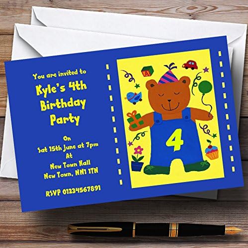 A Kártya Állatkert Kék Sárga Teddy Bármilyen Korú Gyerekek Személyre szóló Meghívókat