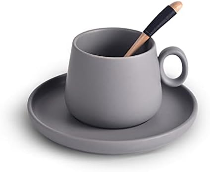 ZHUHW Cappuccino, Latte, Kávé Bögre Tálca Wooden Spoon Cafe Tea Csésze Kerámia Kávés Csésze (Szín : Szürke)