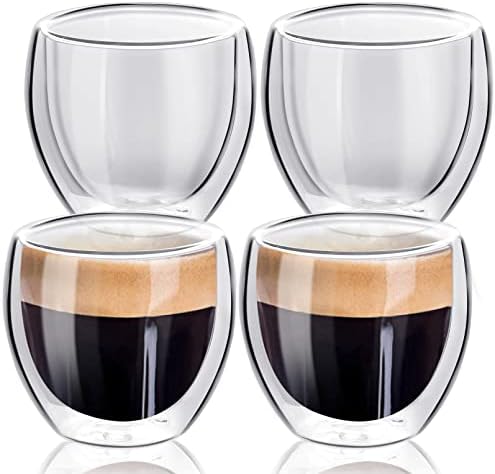 4 Csomag Espresso Csésze, Pohár,2.7 oz Espresso Csésze Kávé,Dupla falú Szigetelt Eszpresszó Szemüveg,Átlátszó Üveg Kávés