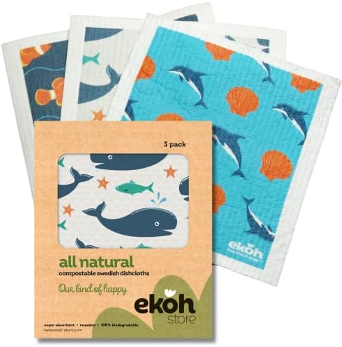 EKOH svéd Dishcloths A Konyha - rongynak, 3 Állítsa be Strand Ujjlenyomat - Újrahasznosítható Papír Törölköző - Környezetbarát