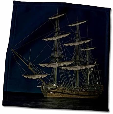 3dRose Boehm Grafika Hajó - Hajó nyugodt vizeken éjjel - Törölköző (twl-212936-3)