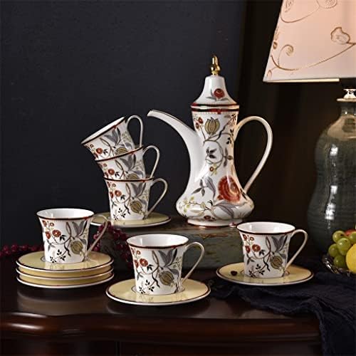 TREXD Európai Szüreti virágmintás Kerámia Kávés Készletek Csésze Csészealj Pot 15 DB Csont Kínai Tea Ajándék Szettek